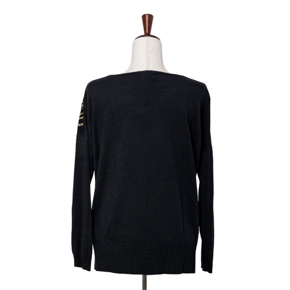 Women's Dressy Black Sweater One Size V-Neck Gold Paint Stroke NWT Bella Amore - Picture 4 of 4